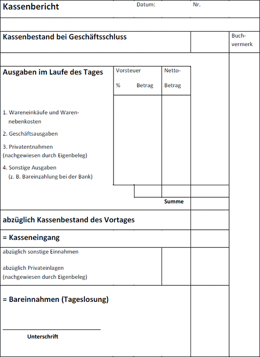 Muster kassenbericht offene ladenkasse