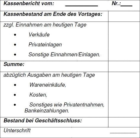 Kassenbuch offene ladenkasse vorlage