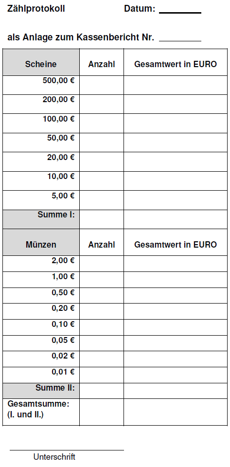 Kassenbuch offene ladenkasse vorlage